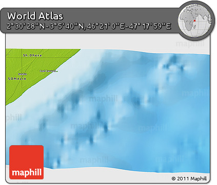 Physical 3D Map of the Area around 2° 48' 4" N, 46° 49' 30" E