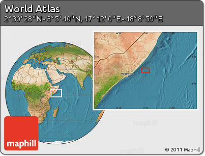 Satellite Location Map of the Area around 2° 48' 4" N, 47° 40' 29" E