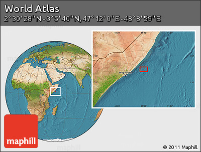 Satellite Location Map of the Area around 2° 48' 4" N, 47° 40' 29" E