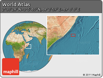 Satellite Location Map of the Area around 2° 48' 4" N, 48° 31' 29" E