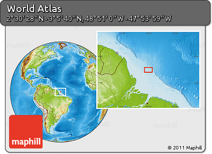 Physical Location Map of the Area around 2° 48' 4" N, 48° 22' 30" W