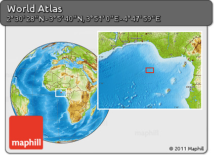 Physical Location Map of the Area around 2° 48' 4" N, 4° 19' 30" E