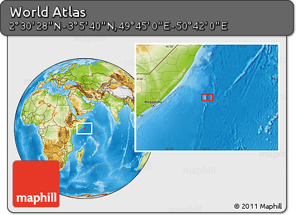 Physical Location Map of the Area around 2° 48' 4" N, 50° 13' 30" E
