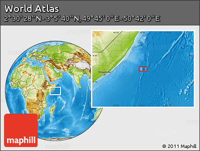 Physical Location Map of the Area around 2° 48' 4" N, 50° 13' 30" E