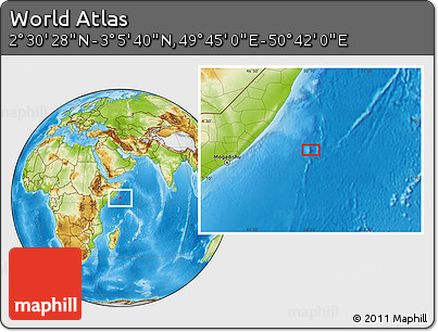 Physical Location Map of the Area around 2° 48' 4" N, 50° 13' 30" E