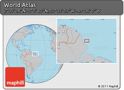 Gray Location Map of the Area around 2° 48' 4" N, 50° 4' 30" W