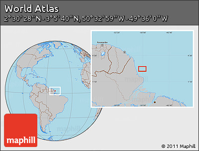 Gray Location Map of the Area around 2° 48' 4" N, 50° 4' 30" W
