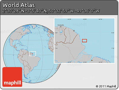 Gray Location Map of the Area around 2° 48' 4" N, 50° 4' 30" W