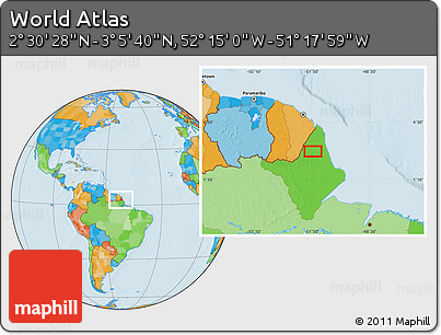 Political Location Map of the Area around 2° 48' 4" N, 51° 46' 29" W