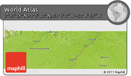 Physical Panoramic Map of the Area around 2° 48' 4" N, 52° 37' 30" W
