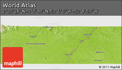 Physical Panoramic Map of the Area around 2° 48' 4" N, 52° 37' 30" W