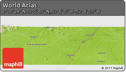 Physical Panoramic Map of the Area around 2° 48' 4" N, 52° 37' 30" W