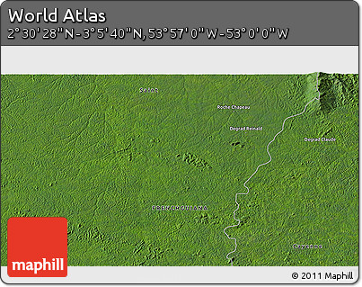 Satellite 3D Map of the Area around 2° 48' 4" N, 53° 28' 30" W