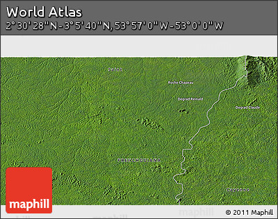Satellite 3D Map of the Area around 2° 48' 4" N, 53° 28' 30" W