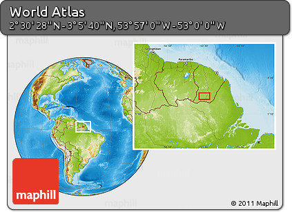 Physical Location Map of the Area around 2° 48' 4" N, 53° 28' 30" W