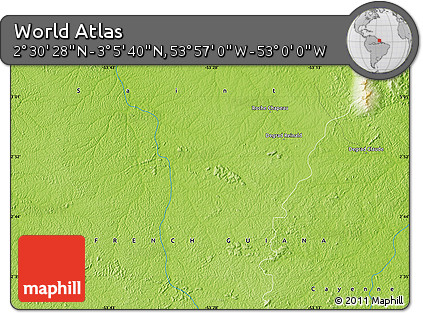 Physical Map of the Area around 2° 48' 4" N, 53° 28' 30" W