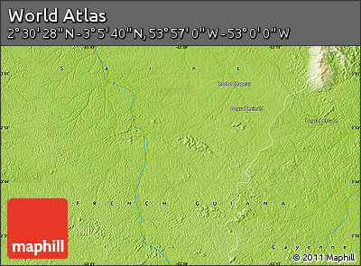 Physical Map of the Area around 2° 48' 4" N, 53° 28' 30" W