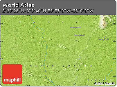 Physical Map of the Area around 2° 48' 4" N, 53° 28' 30" W