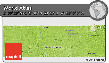Physical Panoramic Map of the Area around 2° 48' 4" N, 53° 28' 30" W