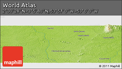 Physical Panoramic Map of the Area around 2° 48' 4" N, 53° 28' 30" W