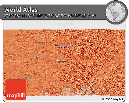 Political 3D Map of the Area around 2° 48' 4" N, 55° 10' 29" W