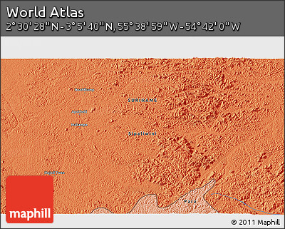 Political 3D Map of the Area around 2° 48' 4" N, 55° 10' 29" W