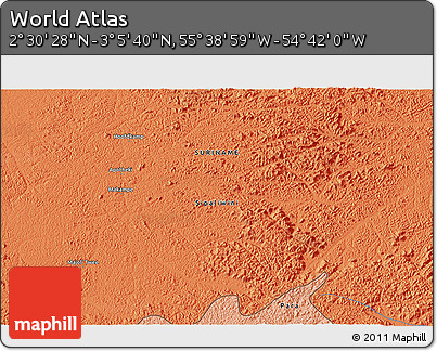 Political 3D Map of the Area around 2° 48' 4" N, 55° 10' 29" W