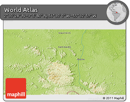Physical 3D Map of the Area around 2° 48' 4" N, 56° 1' 29" W