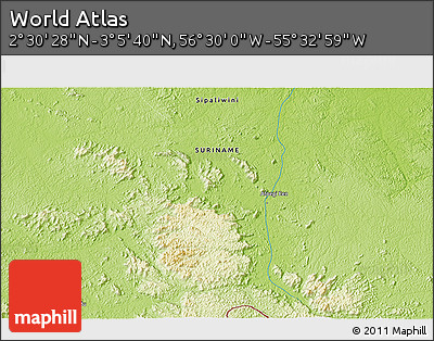 Physical 3D Map of the Area around 2° 48' 4" N, 56° 1' 29" W