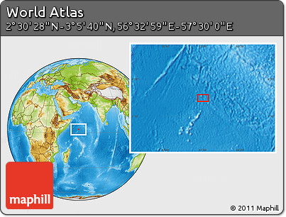 Physical Location Map of the Area around 2° 48' 4" N, 57° 1' 29" E