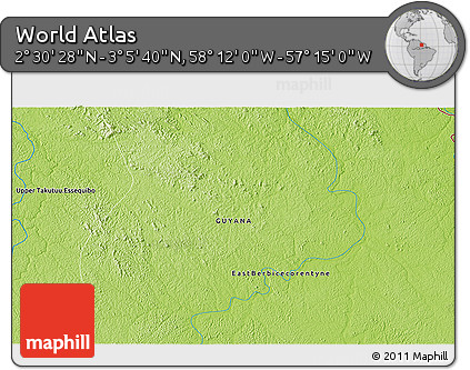 Physical 3D Map of the Area around 2° 48' 4" N, 57° 43' 30" W