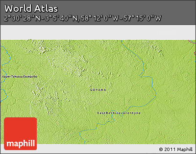Physical 3D Map of the Area around 2° 48' 4" N, 57° 43' 30" W