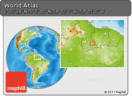 Physical Location Map of the Area around 2° 48' 4" N, 57° 43' 30" W