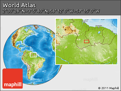 Physical Location Map of the Area around 2° 48' 4" N, 57° 43' 30" W