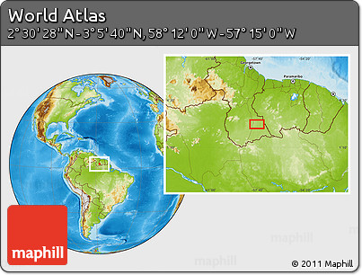 Physical Location Map of the Area around 2° 48' 4" N, 57° 43' 30" W