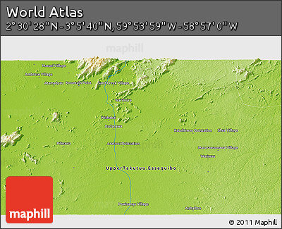 Physical 3D Map of the Area around 2° 48' 4" N, 59° 25' 29" W