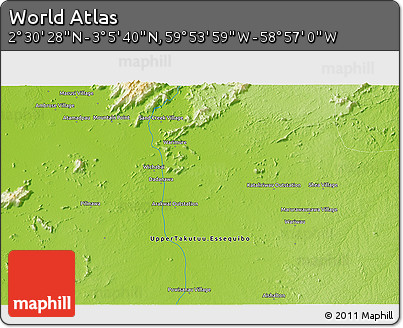 Physical 3D Map of the Area around 2° 48' 4" N, 59° 25' 29" W