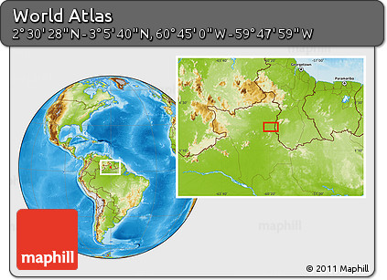 Physical Location Map of the Area around 2° 48' 4" N, 60° 16' 29" W