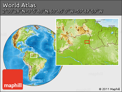 Physical Location Map of the Area around 2° 48' 4" N, 60° 16' 29" W