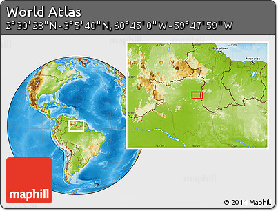 Physical Location Map of the Area around 2° 48' 4" N, 60° 16' 29" W