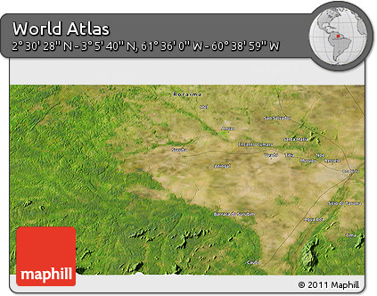 Satellite 3D Map of the Area around 2° 48' 4" N, 61° 7' 30" W