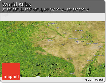 Satellite 3D Map of the Area around 2° 48' 4" N, 61° 7' 30" W
