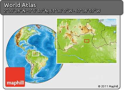 Physical Location Map of the Area around 2° 48' 4" N, 61° 7' 30" W
