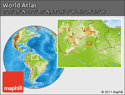 Physical Location Map of the Area around 2° 48' 4" N, 61° 7' 30" W