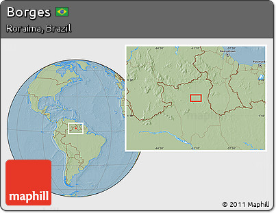 Savanna Style Location Map of Borges, hill shading