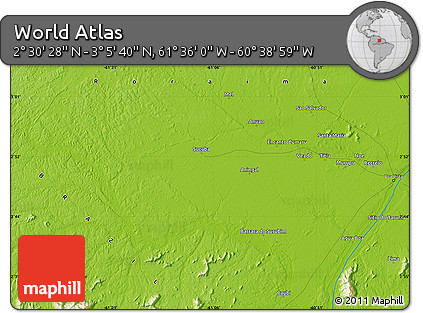 Physical Map of the Area around 2° 48' 4" N, 61° 7' 30" W