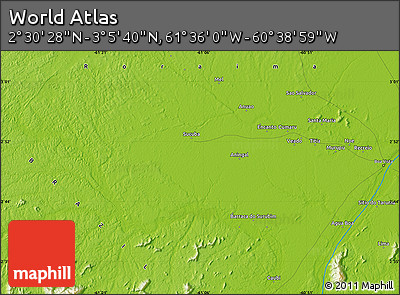 Physical Map of the Area around 2° 48' 4" N, 61° 7' 30" W