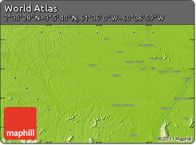 Physical Map of the Area around 2° 48' 4" N, 61° 7' 30" W