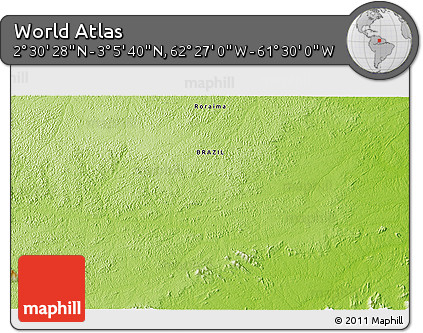 Physical 3D Map of the Area around 2° 48' 4" N, 61° 58' 30" W