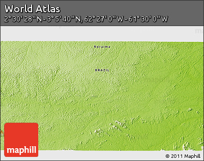 Physical 3D Map of the Area around 2° 48' 4" N, 61° 58' 30" W